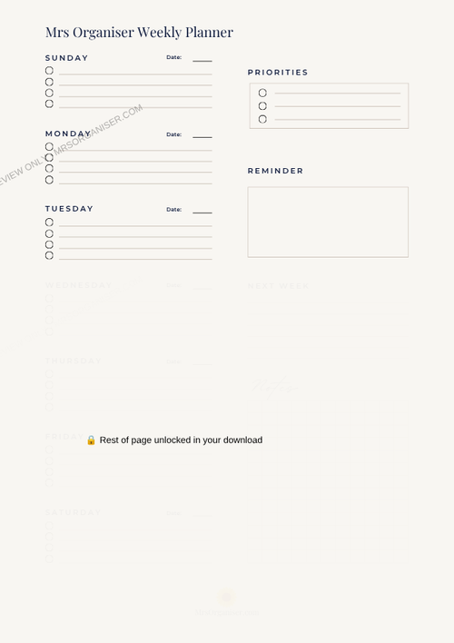 ADHD Weekly Planner preview - partial view, full page unlocked on purchase