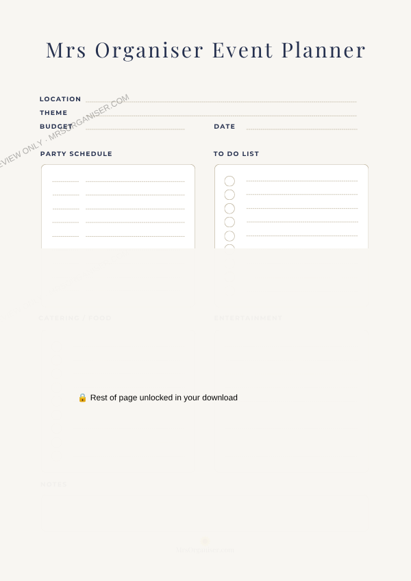 Event Planner preview - partial view, full page unlocked on purchase