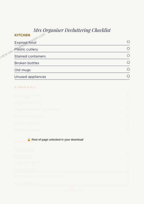 Decluttering Checklist preview - partial view, full page unlocked on purchase