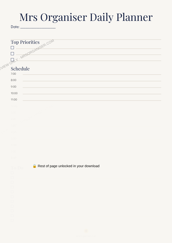 Daily Planner preview - partial view, full page unlocked on purchase